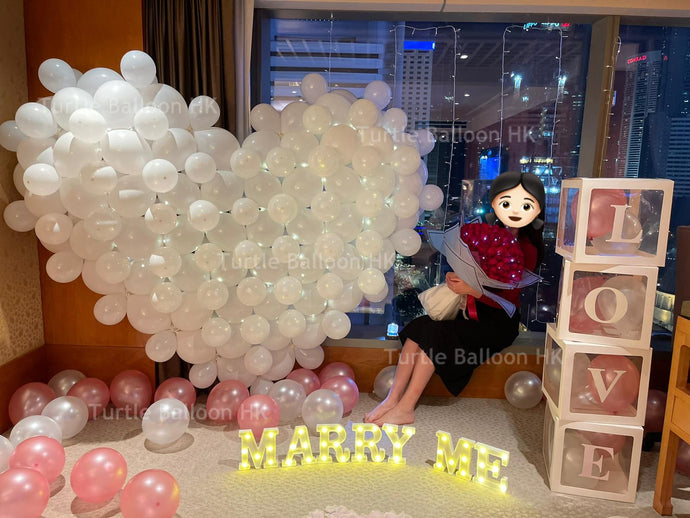 升級純白心心求婚佈置 - Turtle Balloon HK